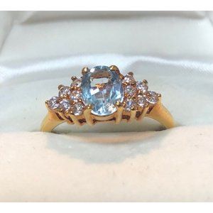 Topaz blue & clear size ring size 9 ring rose gold tone metal unmarked